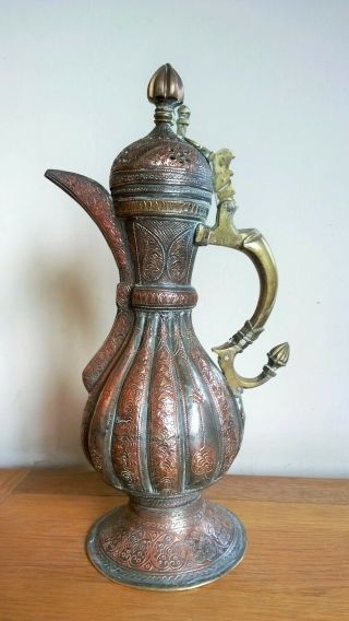 19th C Bukhara Magnificent,  Elaborately Decorated,  Teapot Ewer Copper Brass Tin