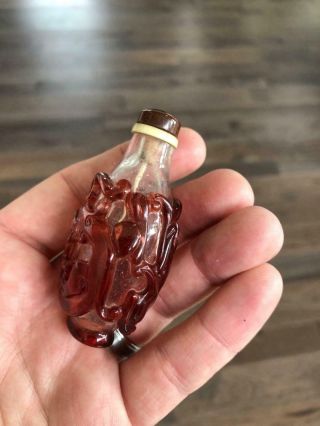 Fine Antique Chinese Imperial Dragon Chilong Red Glass Overlay Snuff Bottle 18th 10