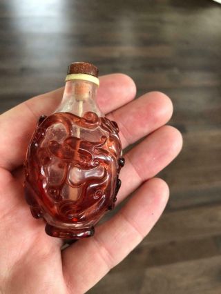 Fine Antique Chinese Imperial Dragon Chilong Red Glass Overlay Snuff Bottle 18th 11