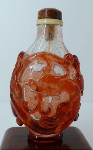 Fine Antique Chinese Imperial Dragon Chilong Red Glass Overlay Snuff Bottle 18th