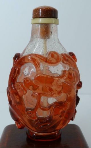 Fine Antique Chinese Imperial Dragon Chilong Red Glass Overlay Snuff Bottle 18th 3