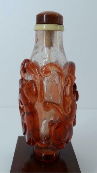 Fine Antique Chinese Imperial Dragon Chilong Red Glass Overlay Snuff Bottle 18th 4