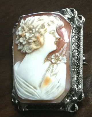 Antique Civil War Ladies 14k Solid Gold Cameo Brooch Beautifully Done Filigree