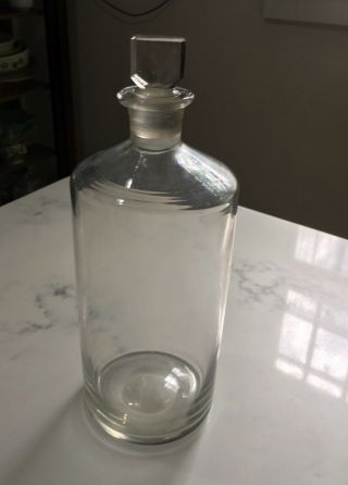 Antique Apothecary Bottle With Glass Stopper Circa 1890 Large Hand Blown Bottle