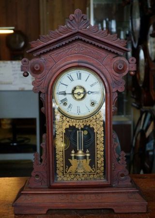 Antique E.  N.  Welch Walnut Victorian Parlor / Mantle Clock