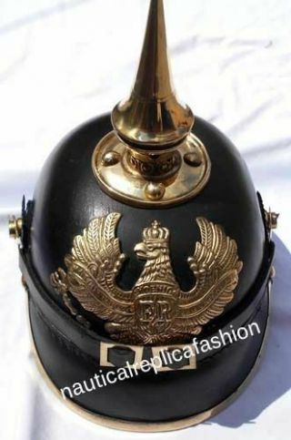 Ww I&ii Leather Brass Screw Spike Pickelhaube Armor Fr Leathers German Helmet