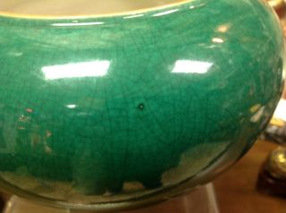 Antique Chinese Monochrome Porcelain Apple Green Crackle Glaze Bowl w/Brown Rim 6