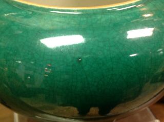 Antique Chinese Monochrome Porcelain Apple Green Crackle Glaze Bowl w/Brown Rim 7
