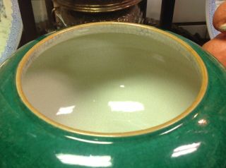 Antique Chinese Monochrome Porcelain Apple Green Crackle Glaze Bowl w/Brown Rim 8