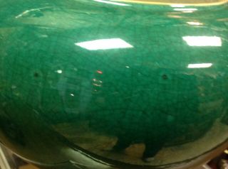 Antique Chinese Monochrome Porcelain Apple Green Crackle Glaze Bowl w/Brown Rim 9