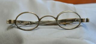 Early 19th Century Eyeglasses,  Silver Plated Metal,  Telescoping Temples,  1 Broke