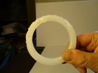 Early (true) Jadeite Bangle.  Hand Carved White Translucent (39.  8 Grams)