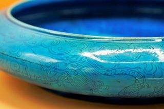 19th Century - Rare Chinese LARGE Porcelain Turquoise DRAGON Antique CENSER Dish 7