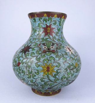 Large Antique Chinese Cloisonne Vase With Lotus Flowers