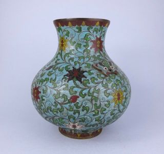 LARGE ANTIQUE CHINESE CLOISONNE VASE WITH LOTUS FLOWERS 4