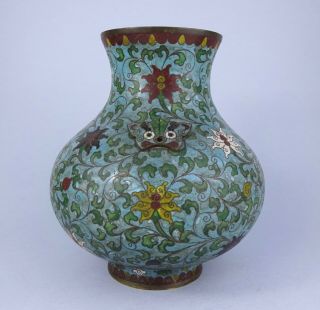 LARGE ANTIQUE CHINESE CLOISONNE VASE WITH LOTUS FLOWERS 6