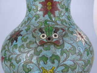 LARGE ANTIQUE CHINESE CLOISONNE VASE WITH LOTUS FLOWERS 7