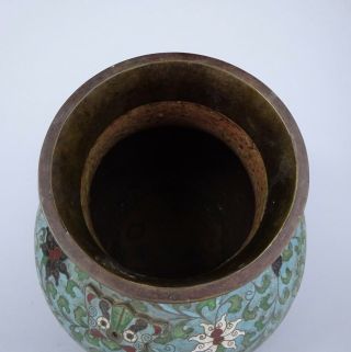 LARGE ANTIQUE CHINESE CLOISONNE VASE WITH LOTUS FLOWERS 8