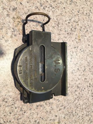 Vintage Us Army Compass August 1959.  Manufactured By Waltham Prec.  Inst.  Co