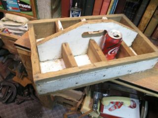 Primitive Wooden Tool Tote Tray Box Carrier Chest Caddy Carpenter Rustic Vintage