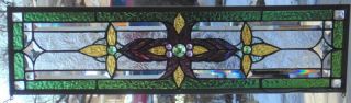 Stained Glass Transom Window Hanging 28 3/4 X 8 1/2