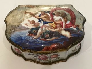 Antique Continental Porcelain Box With Hand Painting Of Figures And Floral Decor 4