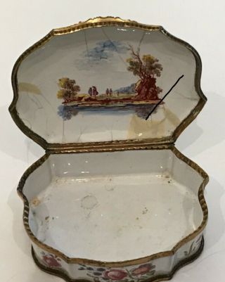 Antique Continental Porcelain Box With Hand Painting Of Figures And Floral Decor 5
