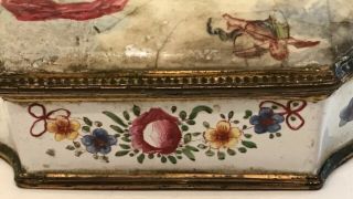 Antique Continental Porcelain Box With Hand Painting Of Figures And Floral Decor 6