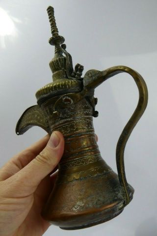 Antique Middle Eastern Dallah Coffee Pot Oman Nizwa Copper Brass Bedouin Islamic 10