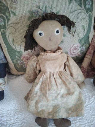 Primitive Prairie Farmhouse Folk Art Americana Rag Doll Raggedy Anny