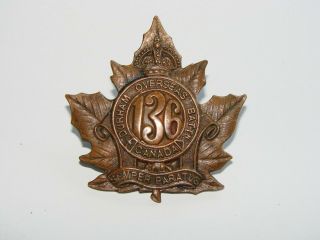 Canada WW1 CEF Cap Badge The 136th Battalion maker REYNOLDS PORT HOPE 3