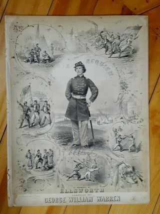 1861 Elmer Ellsworth 11th Ny 1st Casualty Of Civil War Color Sheet Music