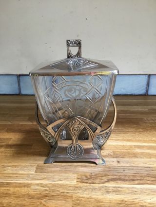 Antique Wmf Silver Plate / Glass Biscuit Barrel Holder