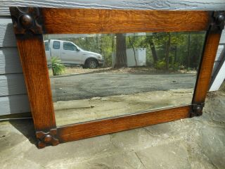 279 Older Oak W/pretty Corner Carved Trim Accents On A Beveled Mirror F/england