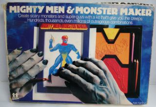 Vintage 1978 Tomy Mighty Men & Monster Maker Toy Stencil/drawing Kit