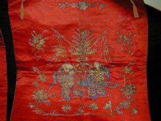 Antique Chinese Gold Metallic Couched Embroideries of Foo Dogs & Elephants 2