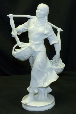Antique Meissen Blanc De Chine Korean Girl W Basket Porcelain Figurine Bochmann