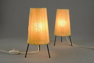 2 x Mid Century Tripod Table Small Lamps Modernist Danish Modern 50s 60s 70s Era 11