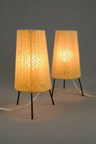 2 x Mid Century Tripod Table Small Lamps Modernist Danish Modern 50s 60s 70s Era 12