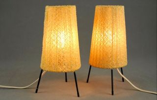 2 x Mid Century Tripod Table Small Lamps Modernist Danish Modern 50s 60s 70s Era 2
