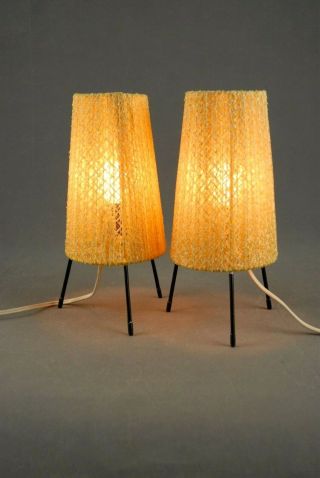 2 x Mid Century Tripod Table Small Lamps Modernist Danish Modern 50s 60s 70s Era 6