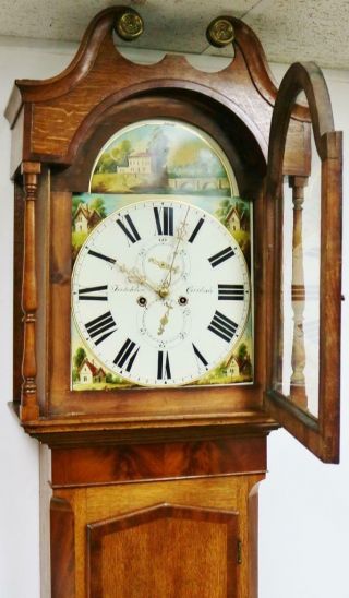 Antique English Carlisle Longcase Grandfather Clock 19thC Oak & Mahogany 8 Day 9