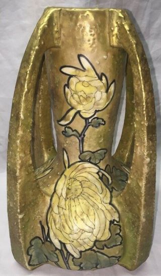 Large Antique Art Nouveau Austrian Teplitz Amphora Gilt Porcelain Buttress Vase
