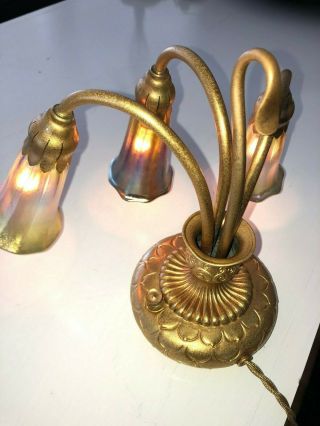 AUTHENTIC Tiffany Studios Lily Piano Lamp with Favrile Lily Shades 7