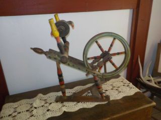 Primitive Wooden Tole Painted Spinning Wheel