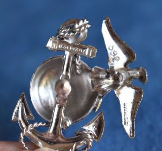 Vintage Sterling Silver 10K Gold Filled 592 U S Marine Corps Officer Anchor Pin 3