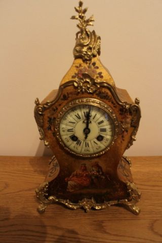 Victorian Antique French 8 Day Painted Mantel Clock Richard & Cie Fully Cleaned