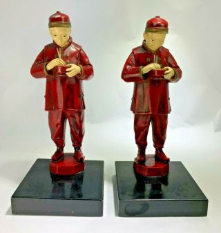 Antique Pair Jb Hirsch Art Deco Figures Chinese Men Eating Rice Bookends