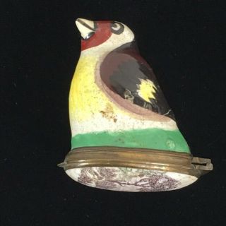 18th Century Enamel Battersea Bonbonniere Finch Bird Snuff Box