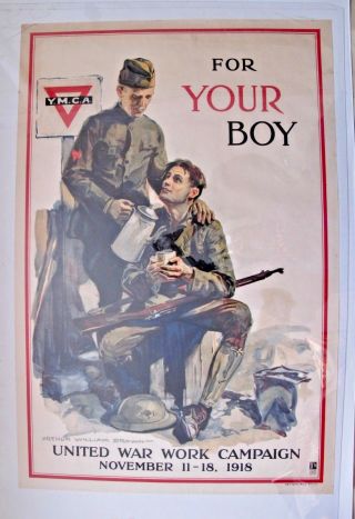 Y.  M.  C.  A Ww1 Poster,  For Your Boy,  By Arthur W.  Brown United War Work 1918 Campai